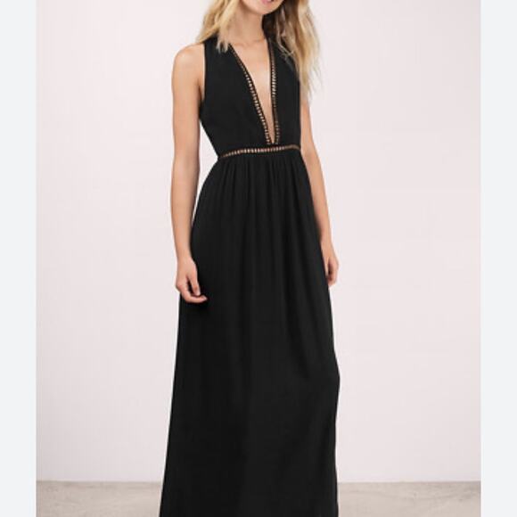 TOBI NWT Black LBD Maxi Dress Deep Plunge Neckline Size Small - Picture 1 of 11